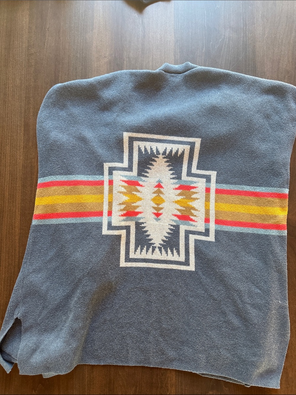 Pendleton Slate Blue Open Front Cardigan with Colorful Aztec Sleeves - Picture 3 of 3